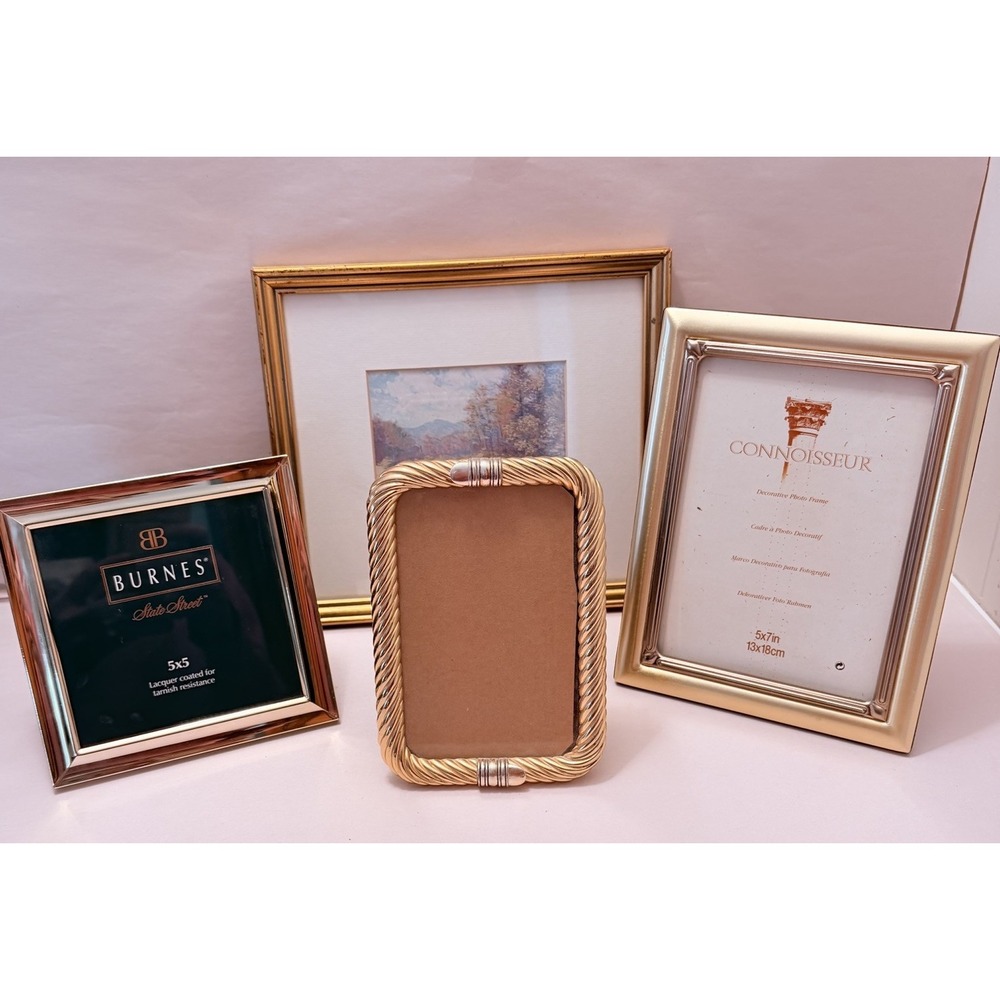VTG Picture Frame Lot 4 Gold Silver Metal Burnes Connoisseur Rope Gallery Art